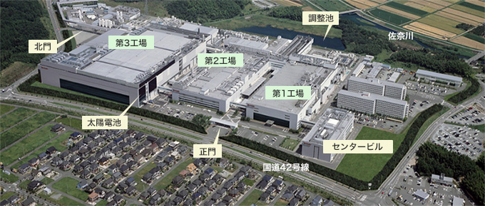 シャープ三重工場って？　三重県東部の多気町で三重工場が稼働したのは1995年。現在は約1,800名※の従業員が働いています。スマートフォンやカーナビ、医療機器などに使われる中小型サイズの液晶パネルを24時間体制で生産しています。※2014年3月31日時点